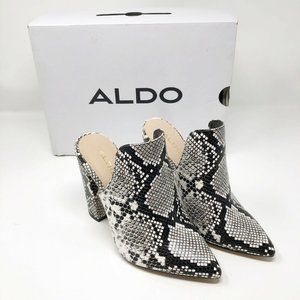 Aldo Snakeskin 4” Block Heel Mule Neutral 6 NIB